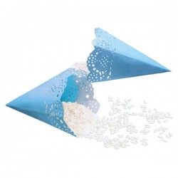 CONI PORTA RISO MERLETTATI CARTA CELESTE 12pz 17cm