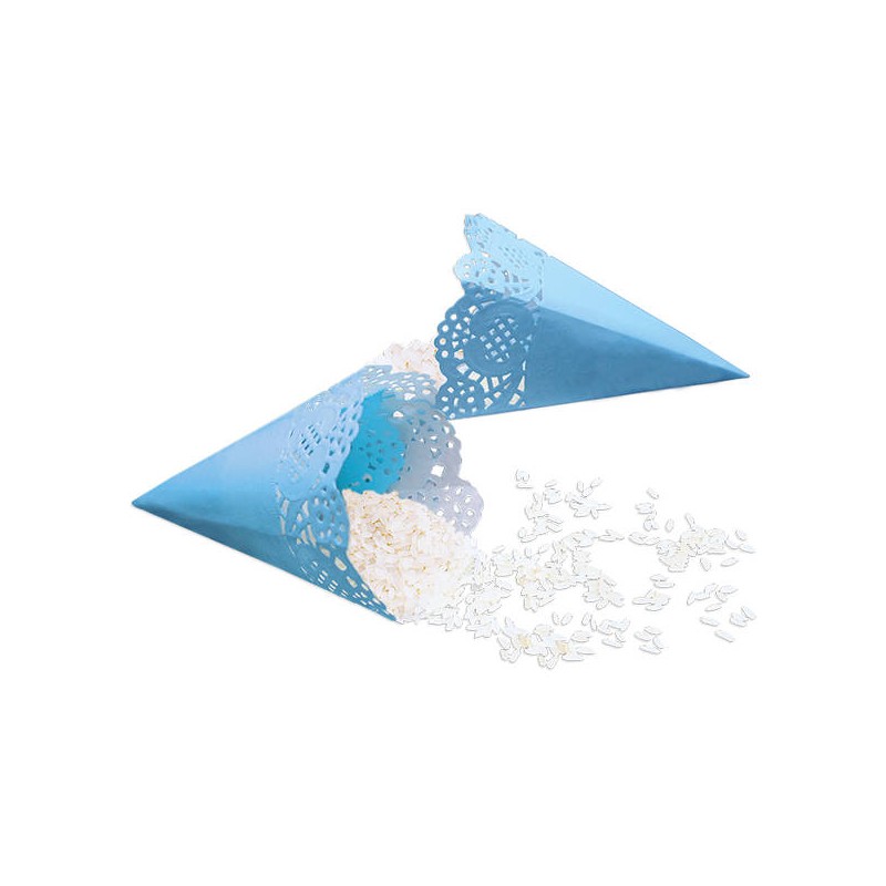 CONI PORTA RISO MERLETTATI CARTA CELESTE 12pz 17cm