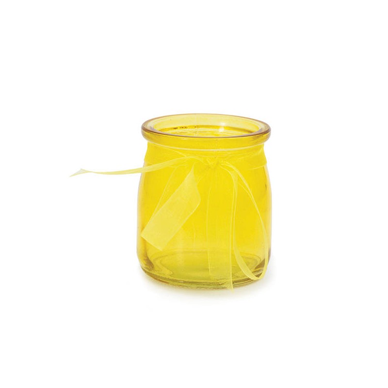 VASETTO VETRO COLOR C/ORGANZA 7,5x6,5cm GIALLO