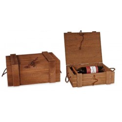 CASSETTA PORTA 6 BOTTIGLIE IN LEGNO C/ MANICI 42x28x17cm