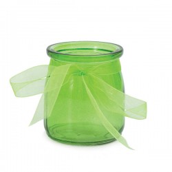 VASETTO VETRO COLOR C/ORGANZA 7,5x6,5cm VERDE