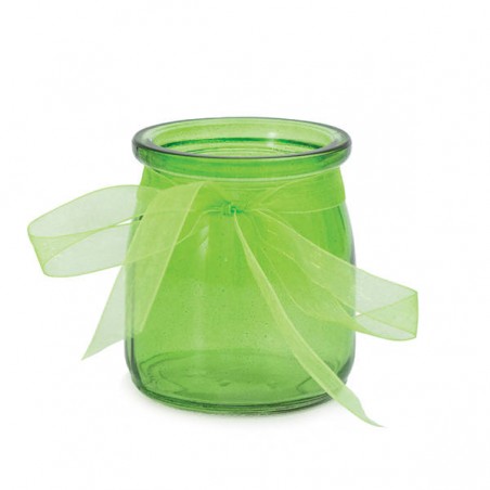 VASETTO VETRO COLOR C/ORGANZA 7,5x6,5cm VERDE