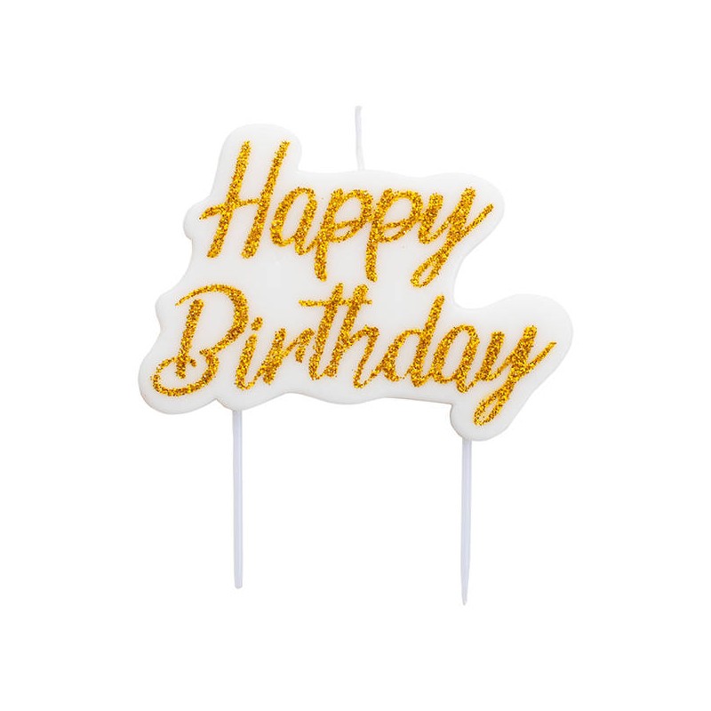 CANDELINA GLITTER ORO HAPPY BIRTHDAY 8x6cm