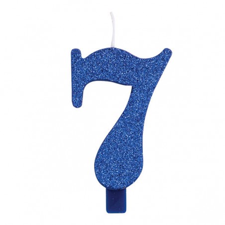 CANDELINA NUMERO 7 GLITTER BLU 9,5cm