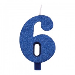 CANDELINA NUMERO 6 GLITTER BLU 9,5cm