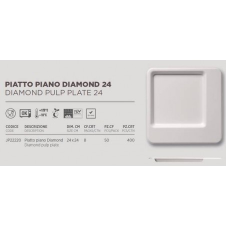 PIATTI DIAMOND POLPA 24x24 BIO COMPOSTABILI 50pz JUNGLE