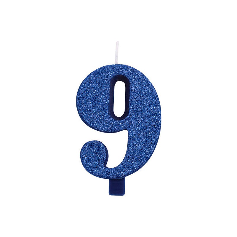 CANDELINA NUMERO 9 GLITTER BLU 9,5cm