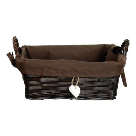 CESTO RETTANGOLARE C/FODERA MARRONE + CUORE 26x18x10cm CEN02549