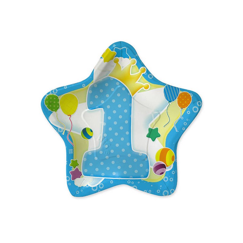 PIATTI STELLA PRIMO COMPLEANNO CELESTE 10pz