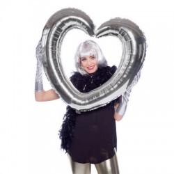 PALLONE MYLAR S/SHAPE CUORE SILVER PHOOTO BOOTH 80x75cm