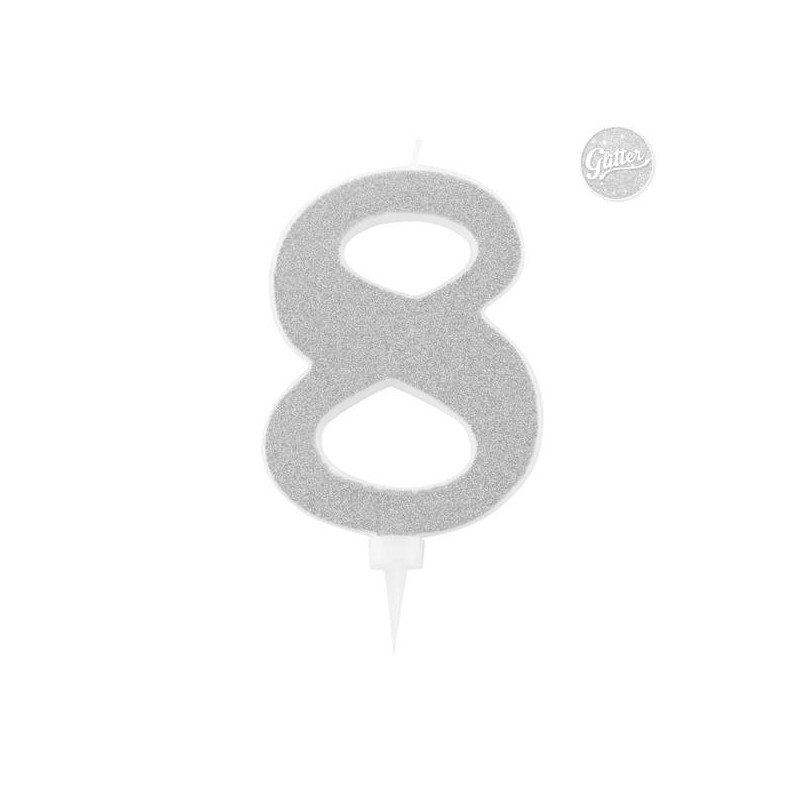 CANDELINA GLITTER N.8 ARGENTO 15,5cm