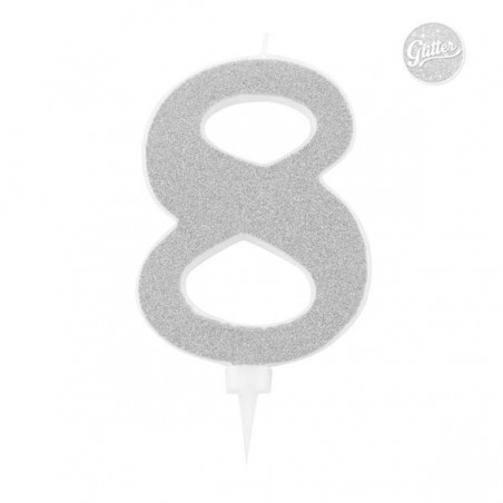CANDELINA GLITTER N.8 ARGENTO 15,5cm