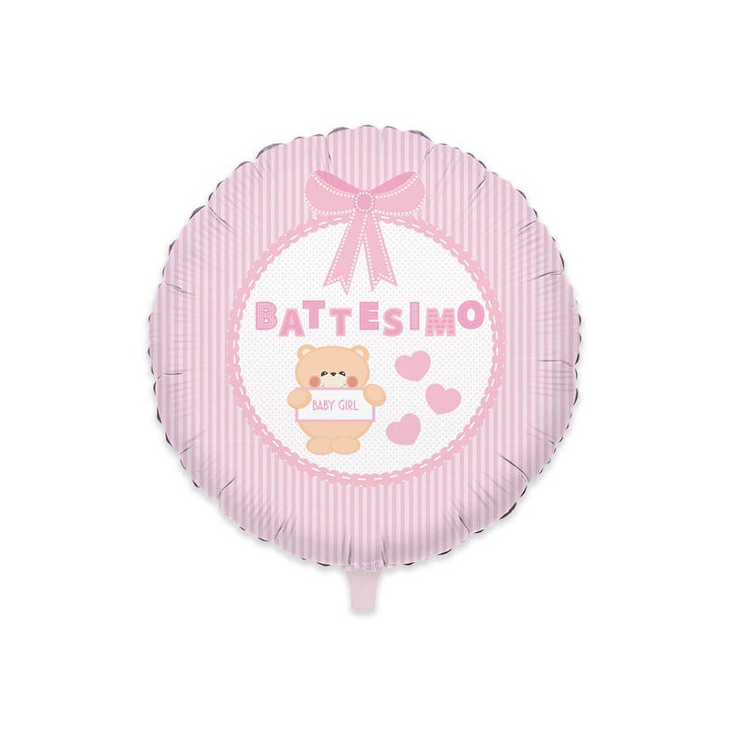 PALLONE MYLAR 45cm BATTESIMO TEDDY ROSA