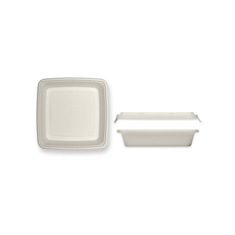 VASCHETTA POLPA QUADRATA 23x23x4cm 1500ml + COP. COMBO 20pz BIO COMPOSTABILE