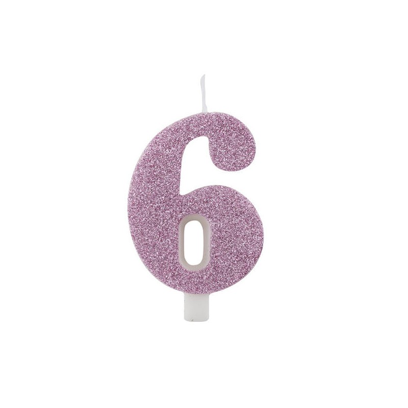 CANDELINA NUMERO 6 GLITTER MALVA 9,5cm