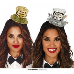 CAPPELLINO CON CERCHIETTO HAPPY NEW YEAR ARGENTO E ORO 1pz ASS.TO