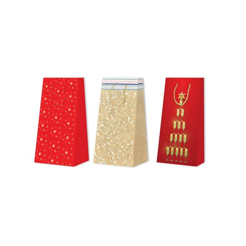 BORSA GIFT DECO RED MAT PORTA 2 BOTTIGLIE 21x12x40cm (3ASS.)