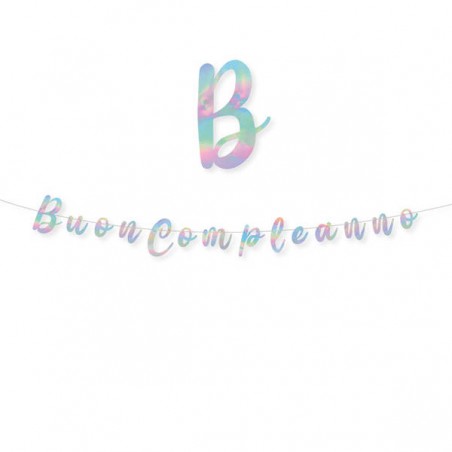 FESTONE ITALIC BUON COMPLEANNO IRIDESCENTE cm15x3mt