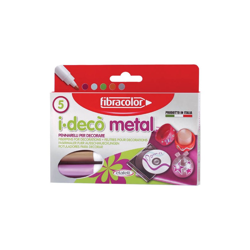 PENNARELLI PER DECORARE I-DECò METAL P. GROSSA 5pz FIBRACOLOR