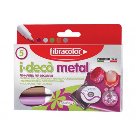 PENNARELLI PER DECORARE I-DECò METAL P. GROSSA 5pz FIBRACOLOR