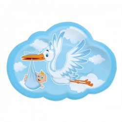 PIATTI cm26 CICOGNA NUVOLA CELESTE 8pz