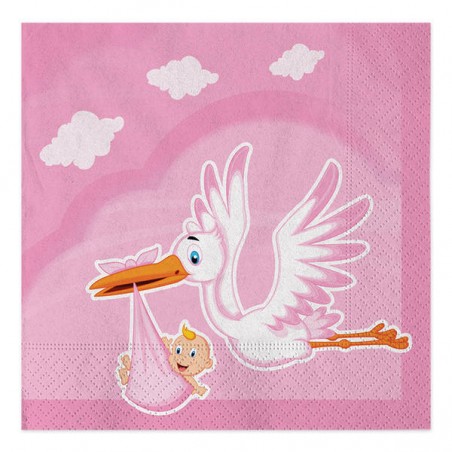 TOVAGLIOLI 33x33 CICOGNA NUVOLA ROSA 20pz