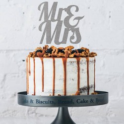 CAKE TOPPER GLITTER MR&MRS SILVER H24cm