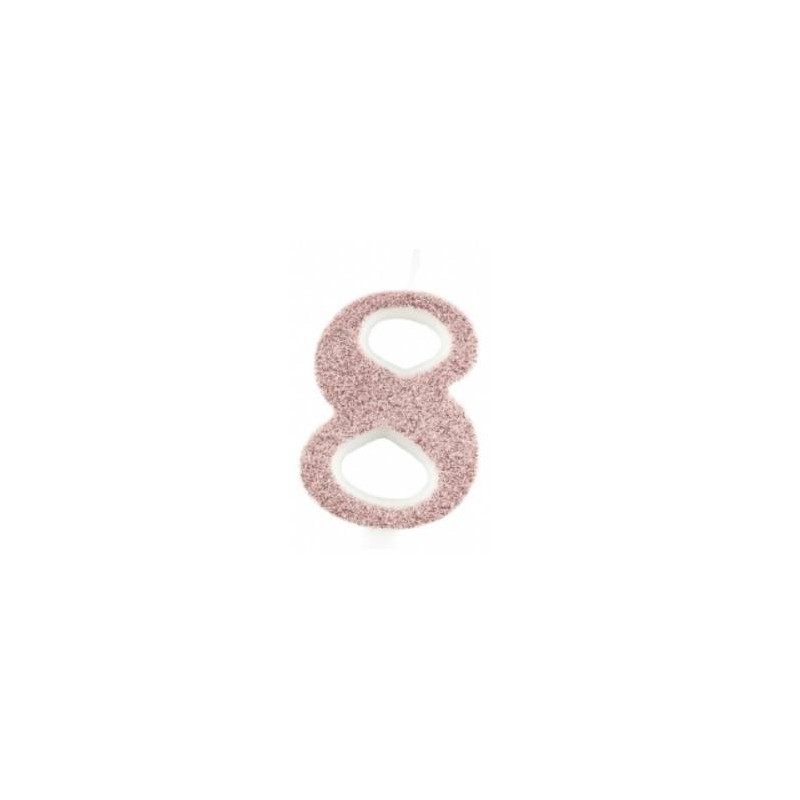 CANDELINA NUMERO 8 GLITTER ROSE GOLD 9,5cm