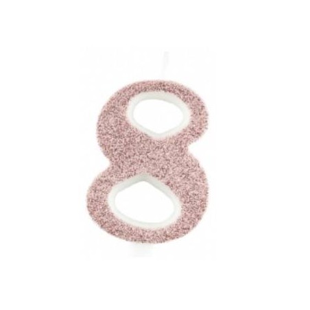 CANDELINA NUMERO 8 GLITTER ROSE GOLD 9,5cm