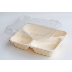 VASSOI ECOTRAY RETTANGOLARE CELLULOSA BIOLAMINATA 3 SCOMPARTI 22,5x17,7x4,5cm 190+250+500ml 110pz