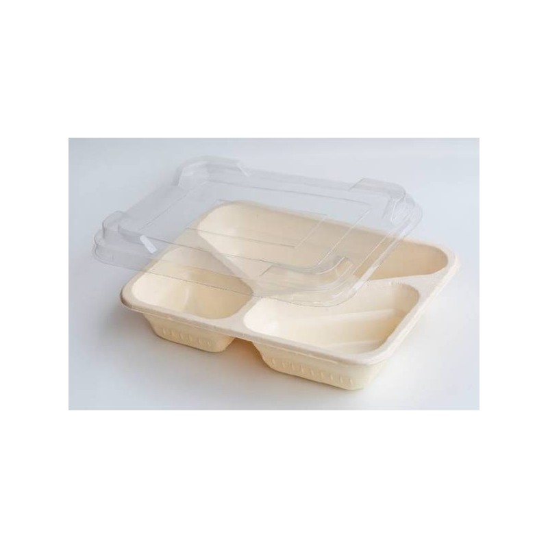 VASSOI ECOTRAY RETTANGOLARE CELLULOSA BIOLAMINATA 3 SCOMPARTI 22,5x17,7x4,5cm 190+250+500ml 110pz