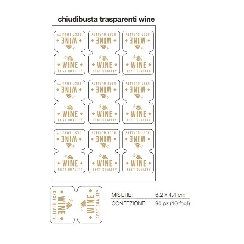 CHIUDIBUSTA ADESIVO TRASPARENTE WINE cm4,4x6,2cm 90pz