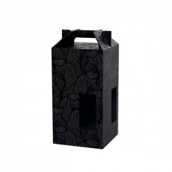 SCATOLA 4 BOTTIGLIE 18x18x39cm NERA FOGLIE