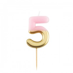 CANDELINA NUMERO 5 ROSA/ORO 10,5cm