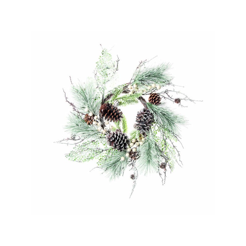 GHIRLANDA PIGNE CON BACCHE BIANCHE ø60cm