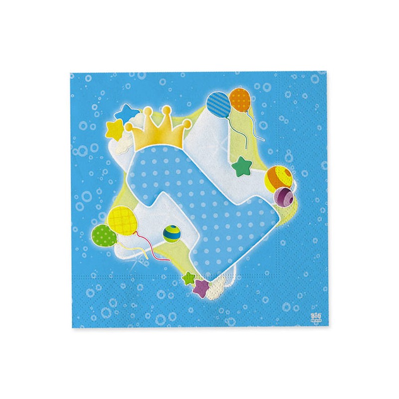 TOVAGLIOLI 33x33 PRIMO COMPLEANNO CELESTE 20pz