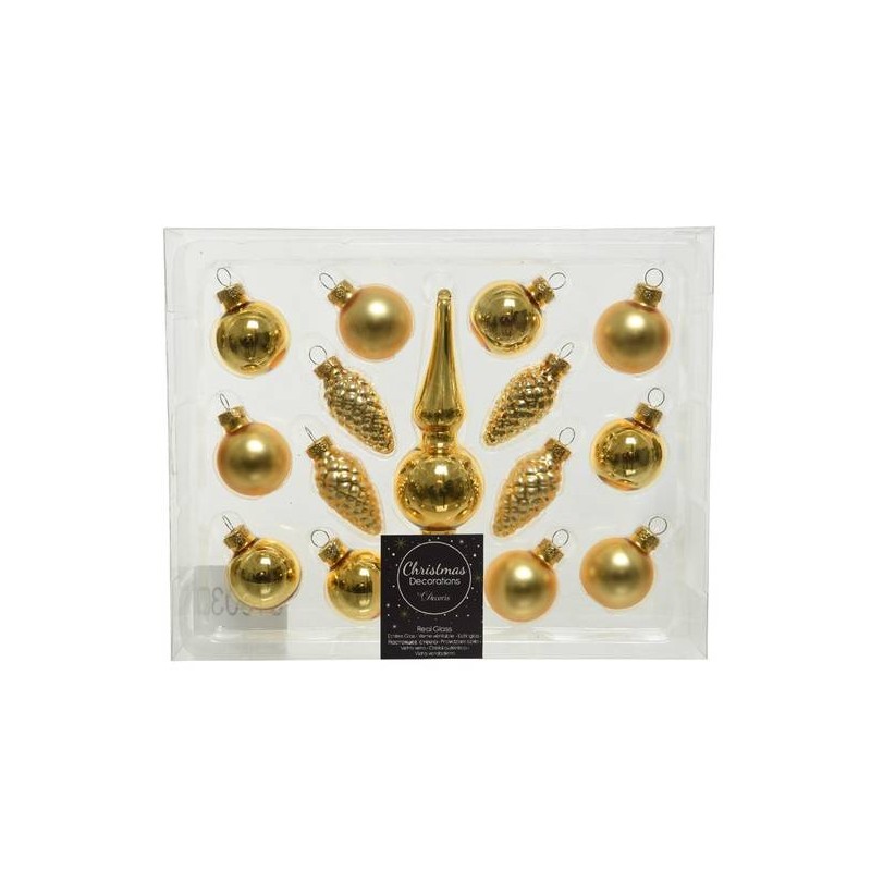 SET PALLINE E PUNTALE VETRO ASS.TI 15pz ORO