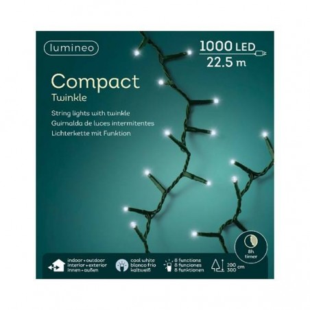 LED COMPACT 1000 LUCI BIANCO FREDDO 22,5mt INTERMITTENTI FILO VERDE DA ESTERNO