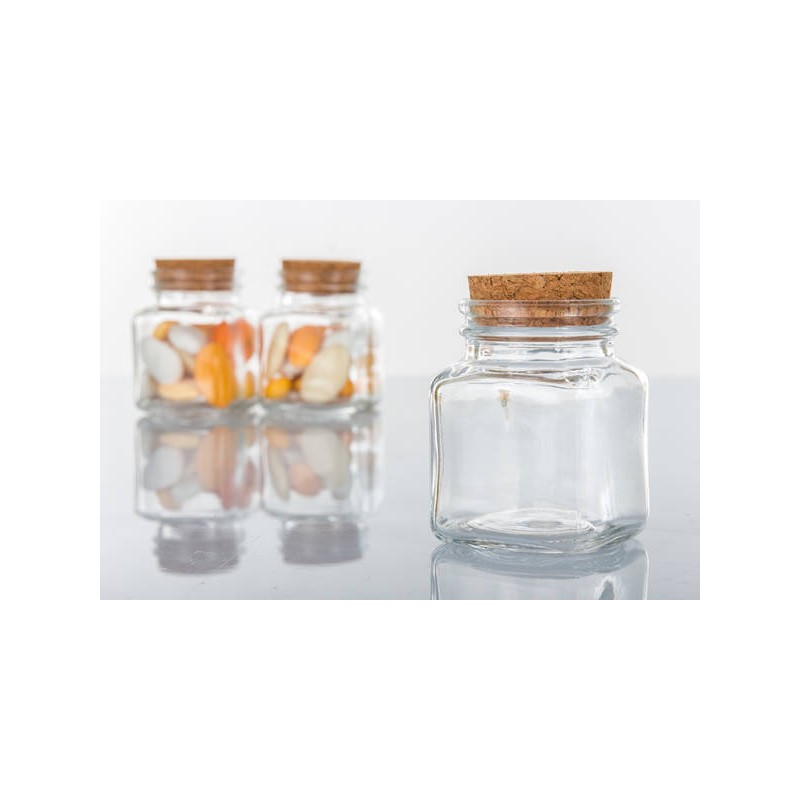BARATTOLINO VETRO QUADRATO 80ml TAPPO SUGHERO H2815