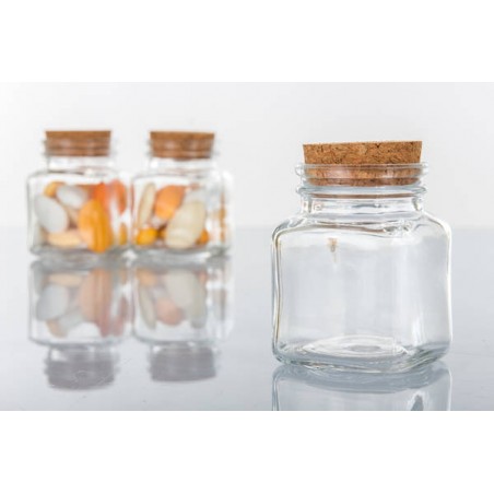 BARATTOLINO VETRO QUADRATO 80ml TAPPO SUGHERO H2815