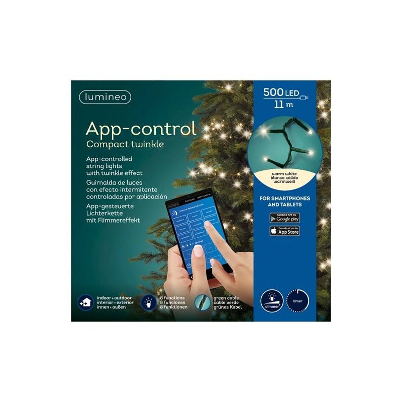 LED COMPACT 500 LUCI BIANCO CALDO 11mt APP CONTROL FILO VERDE DA ESTERNO