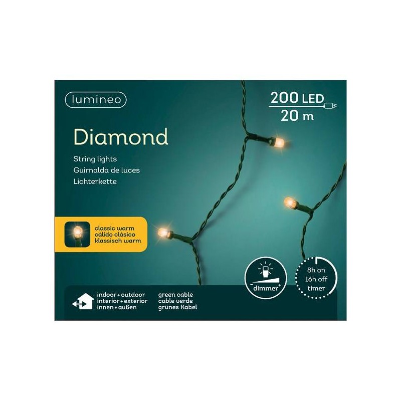 LUCI 200 LED 1990cm LUCE FISSA FILO VERDE - CALDO CLASSICO INT/EST