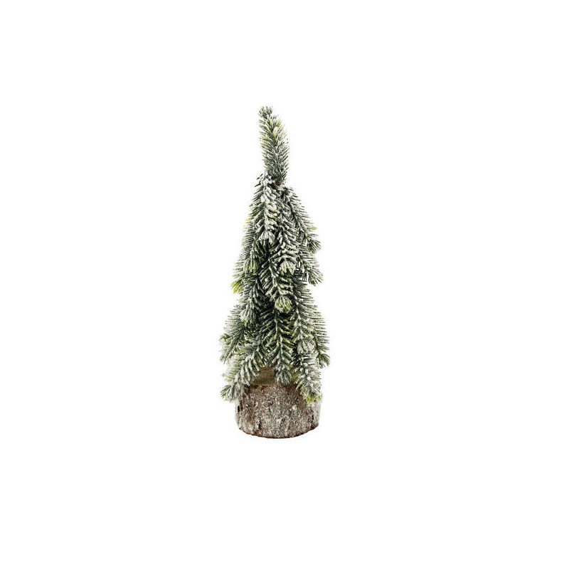 ALBERO SLIM C/NEVE SU BASE LEGNO H.20cm