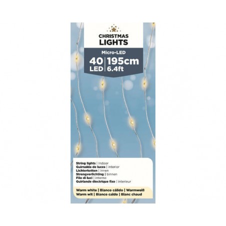 MICRO LED 40 LUCI 1,95mt FILO ARGENTO - BIANCO CALDO INTERNO