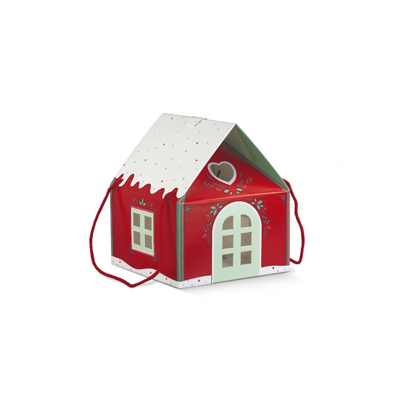 SCATOLA CASETTA C/CORDINI 24,5x24,5x15cm RED LITTLE HOUSE