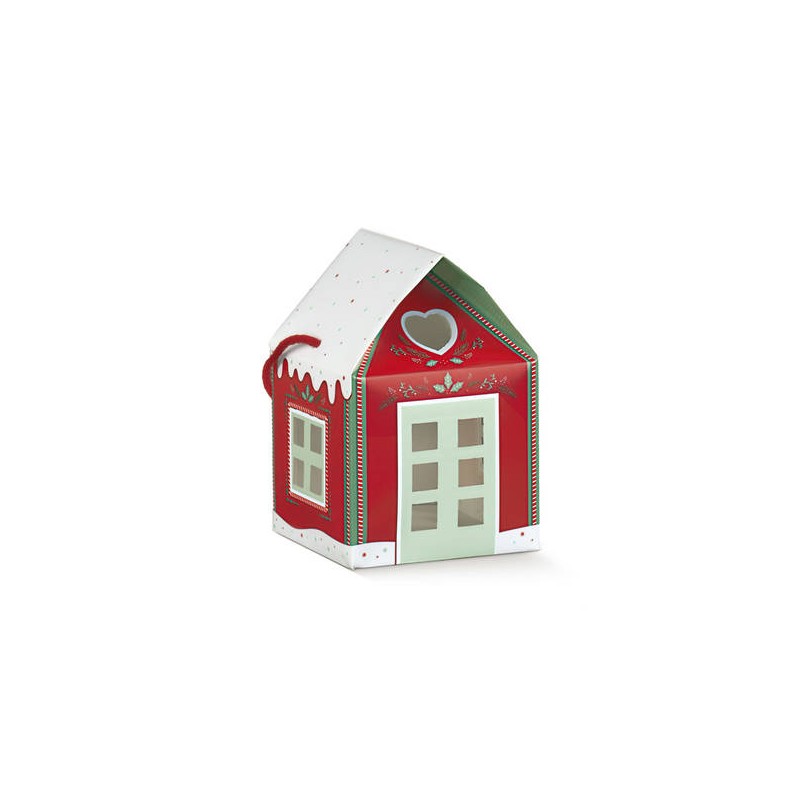 SCATOLA CASETTA C/CORDINI 12x12x11cm RED LITTLE HOUSE