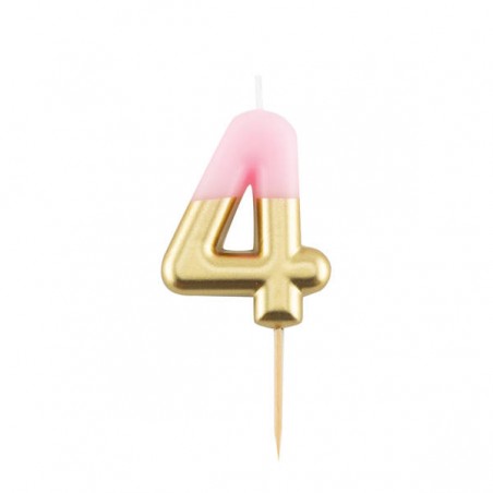 CANDELINA NUMERO 4 ROSA/ORO 10,5cm