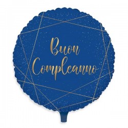 PALLONE MYLAR BLU GOLD BUON COMPLEANNO 45cm