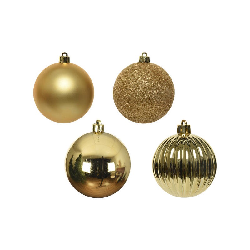 PALLINE INFRANGIBILI ø10cm TUBO MIX ORO CHIARO 4pz