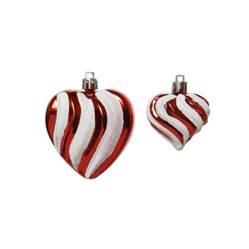 CUORE INFRANGIBILE C/APPENDINO H.7,5cm ROSSO-BIANCO GLITTER 2pz